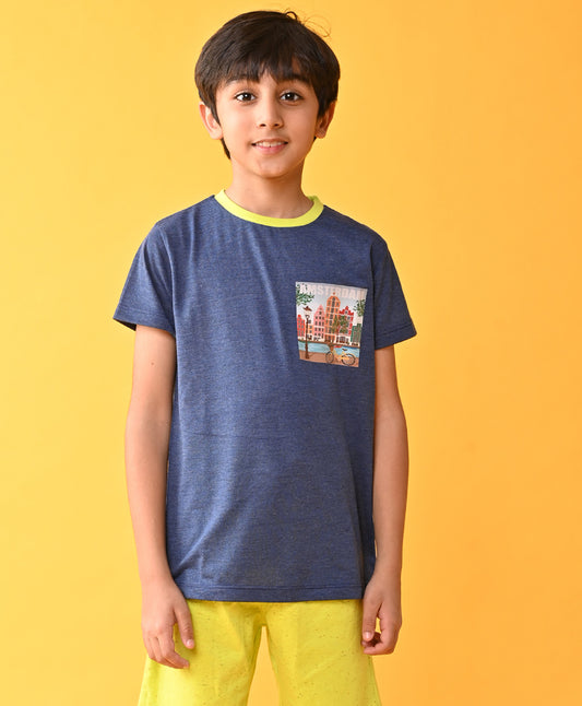 AMSTERDAM NAVY BLUE SHORT SLEEVE BOYS T-SHIRT - NAVY