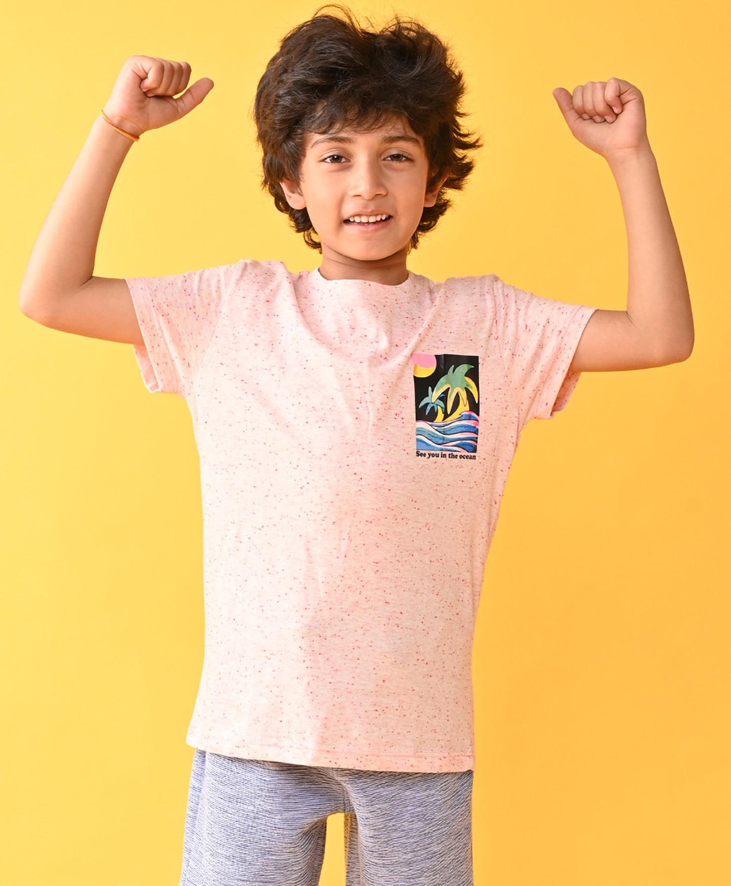 SEA OCEAN MELANGE SHORT SLEEVE BOYS T-SHIRT - PINK