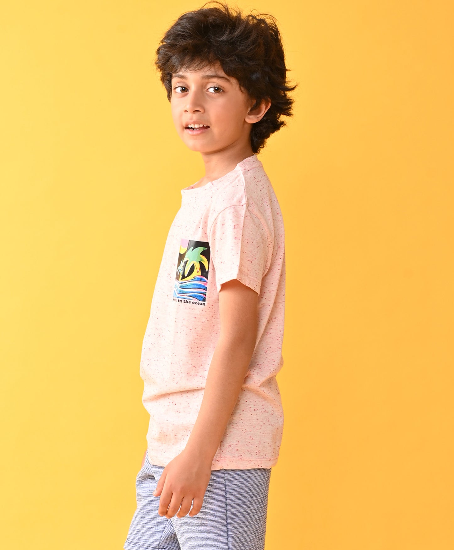 SEA OCEAN MELANGE SHORT SLEEVE BOYS T-SHIRT - PINK