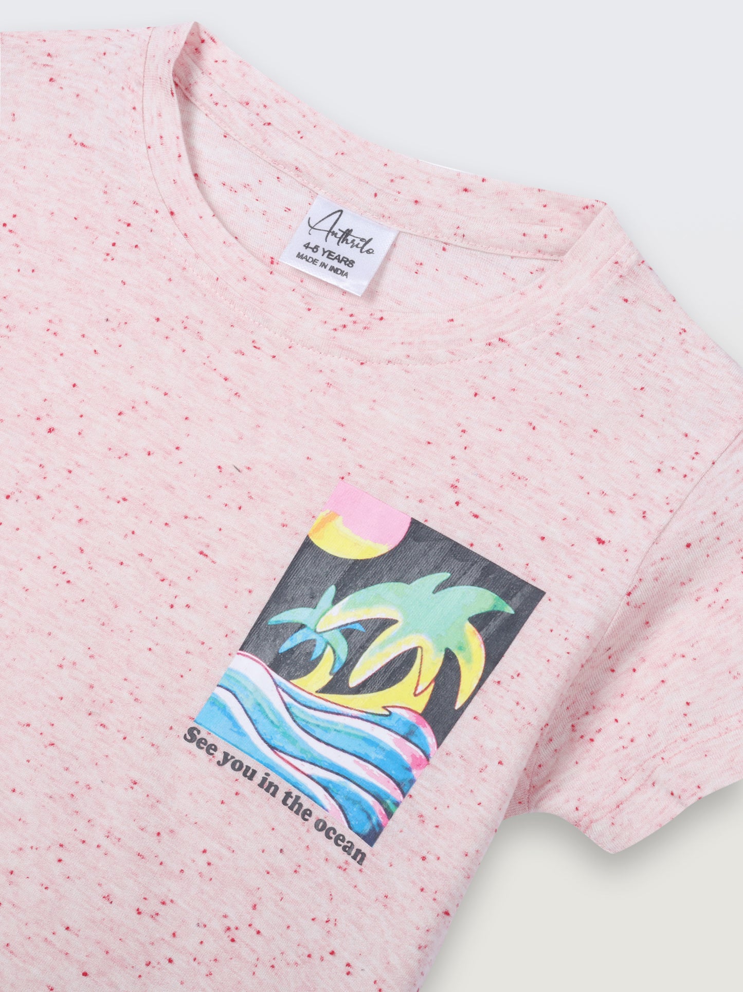 SEA OCEAN MELANGE SHORT SLEEVE BOYS T-SHIRT - PINK