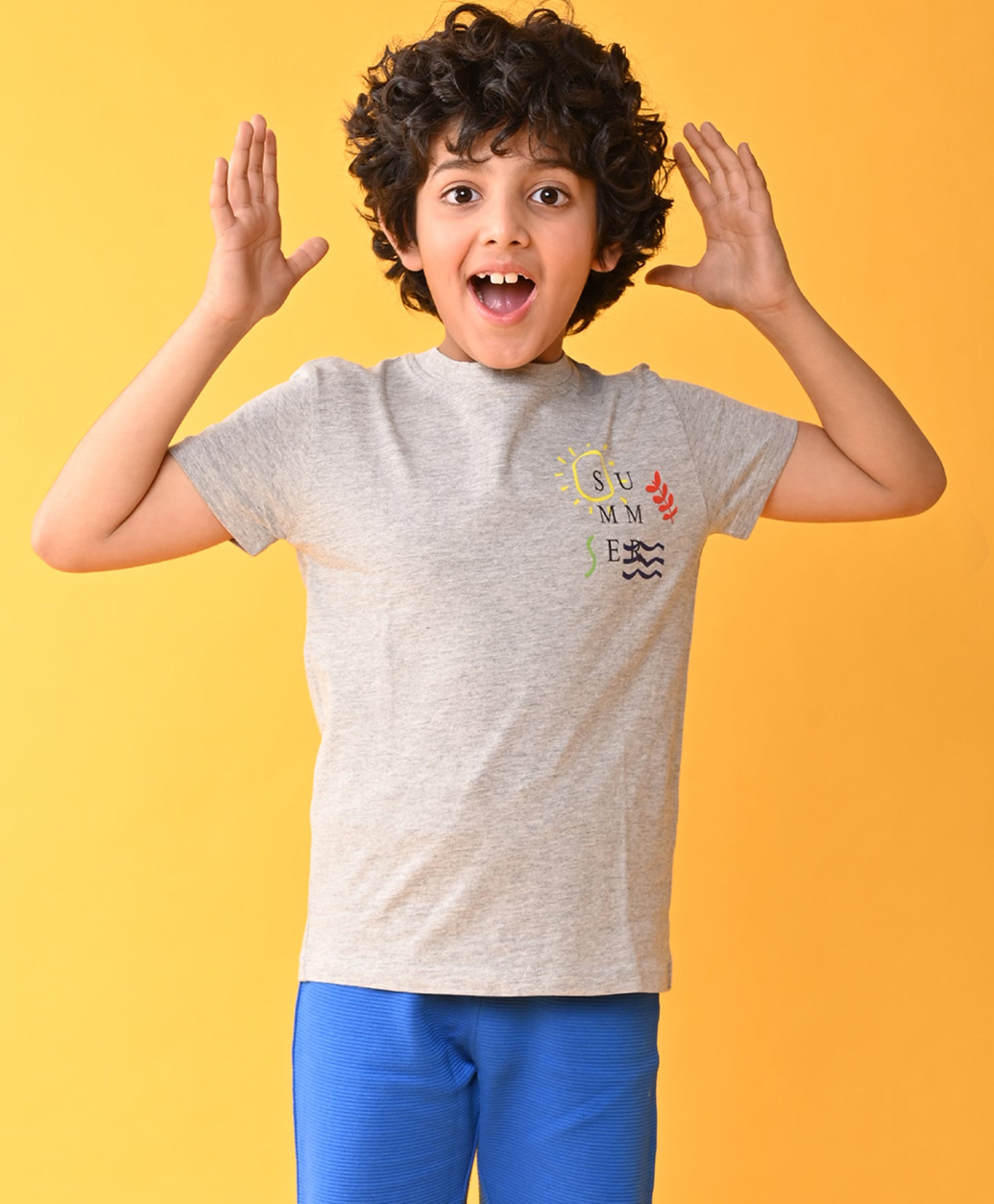 SUMMER GREY MELANGE SHORT SLEEVE BOYS T-SHIRT - GREY