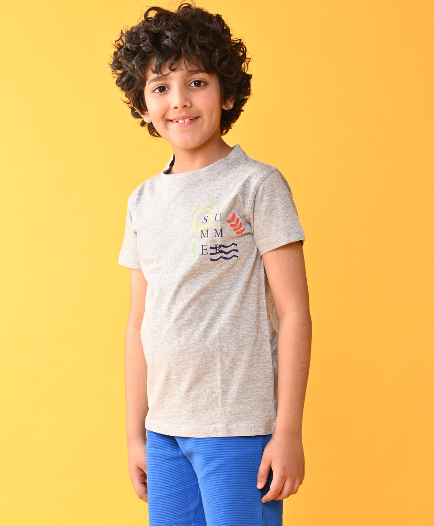 SUMMER GREY MELANGE SHORT SLEEVE BOYS T-SHIRT - GREY