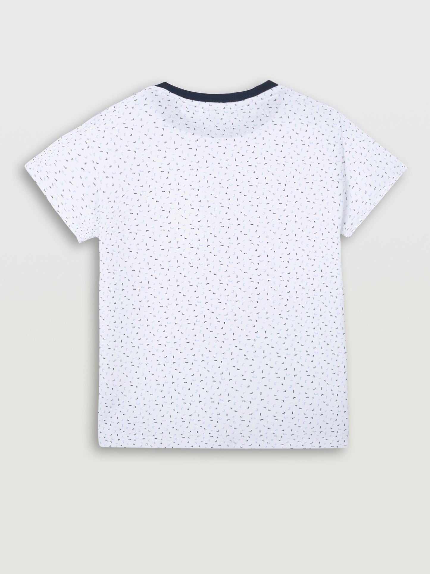 WHITE DOTTED NAVY RIB SHORT SLEEVE BOYS T-SHIRT - WHITE