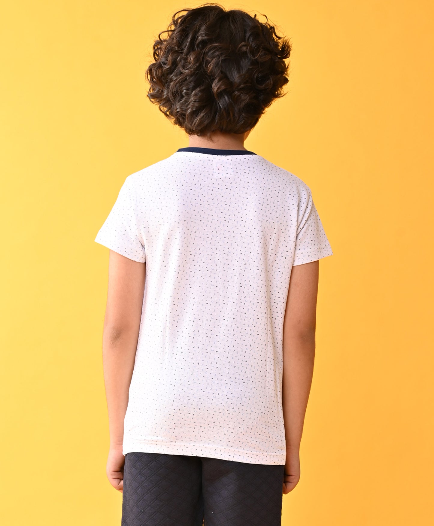 WHITE DOTTED NAVY RIB SHORT SLEEVE BOYS T-SHIRT - WHITE