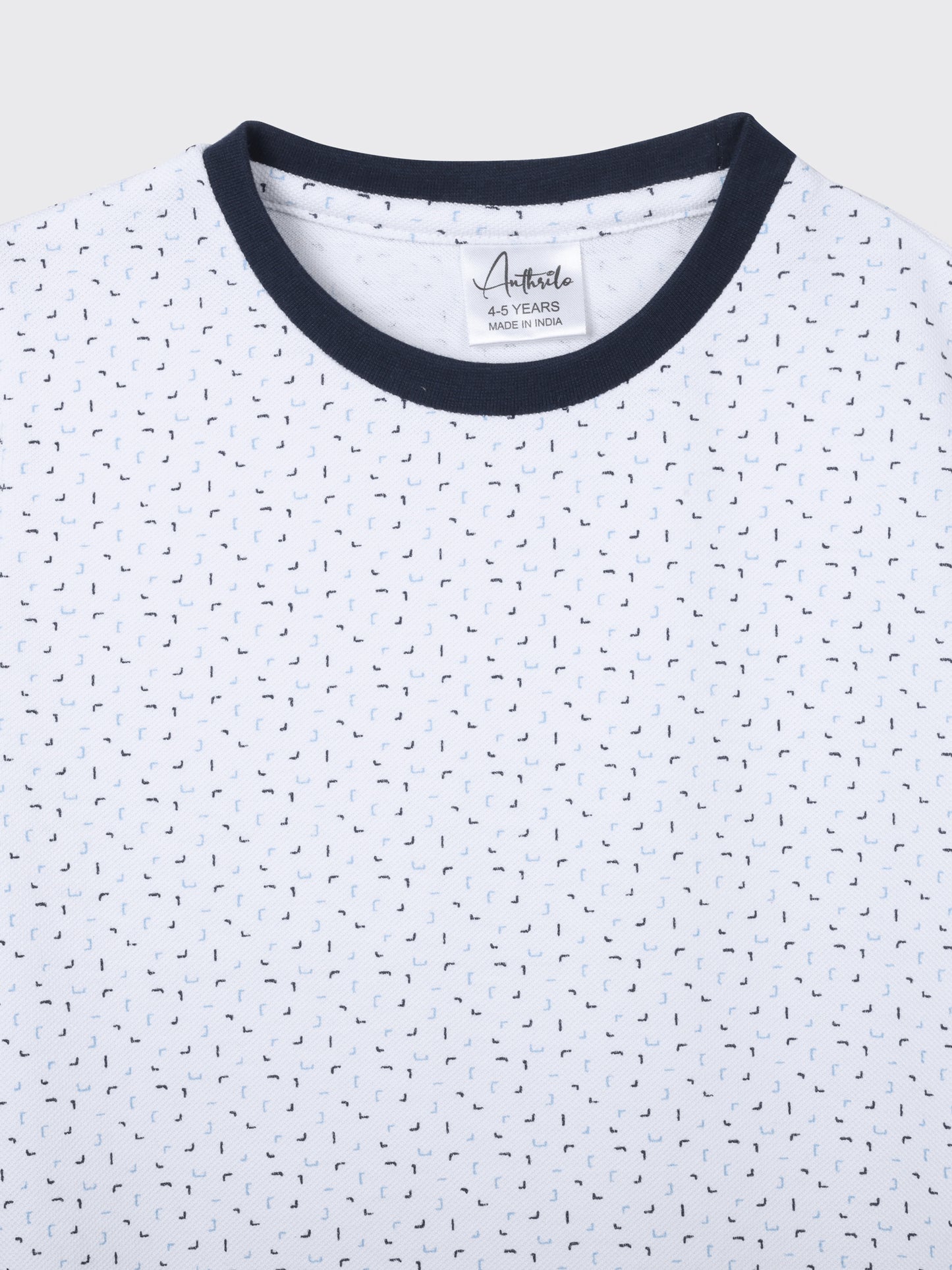 WHITE DOTTED NAVY RIB SHORT SLEEVE BOYS T-SHIRT - WHITE