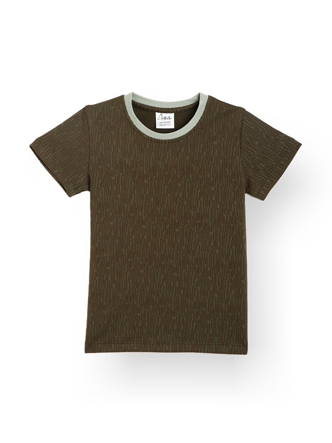 OLIVE TEXTURED SHORT SLEEVES TSHIRT - GREEN