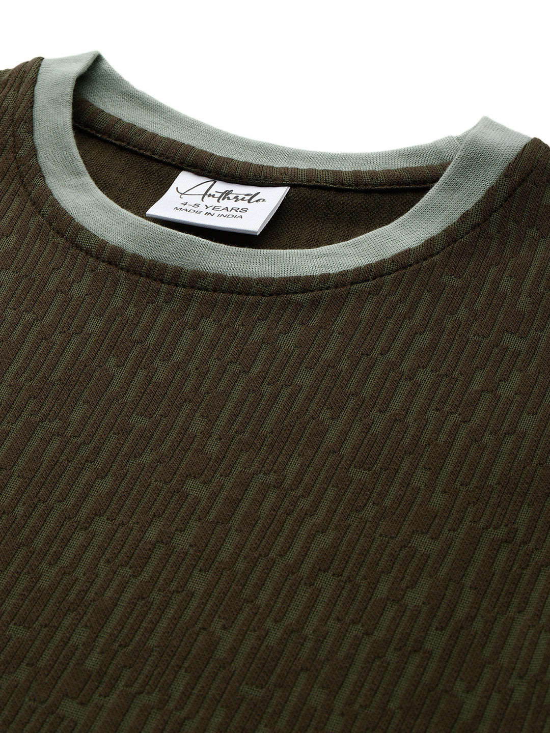 OLIVE TEXTURED SHORT SLEEVES TSHIRT - GREEN