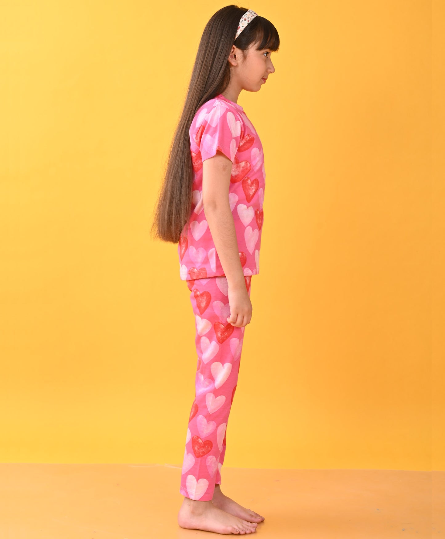 PINK HEARTS SHORT SLEEVE PYJAMA SET - PINK