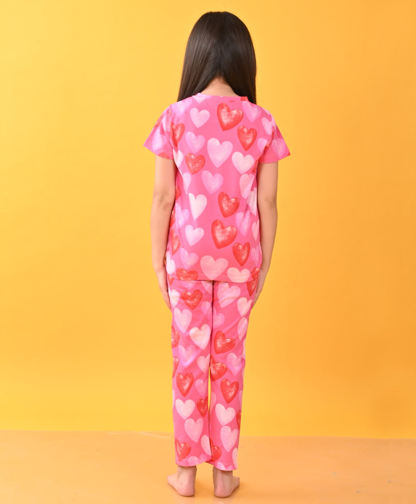 PINK HEARTS SHORT SLEEVE PYJAMA SET - PINK