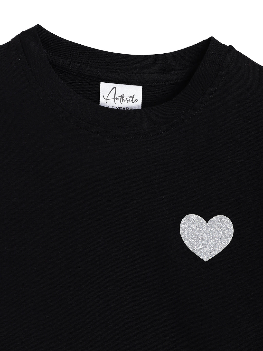 SILVER HEART BLACK SUMMER GIRLS T-SHIRT-BLACK