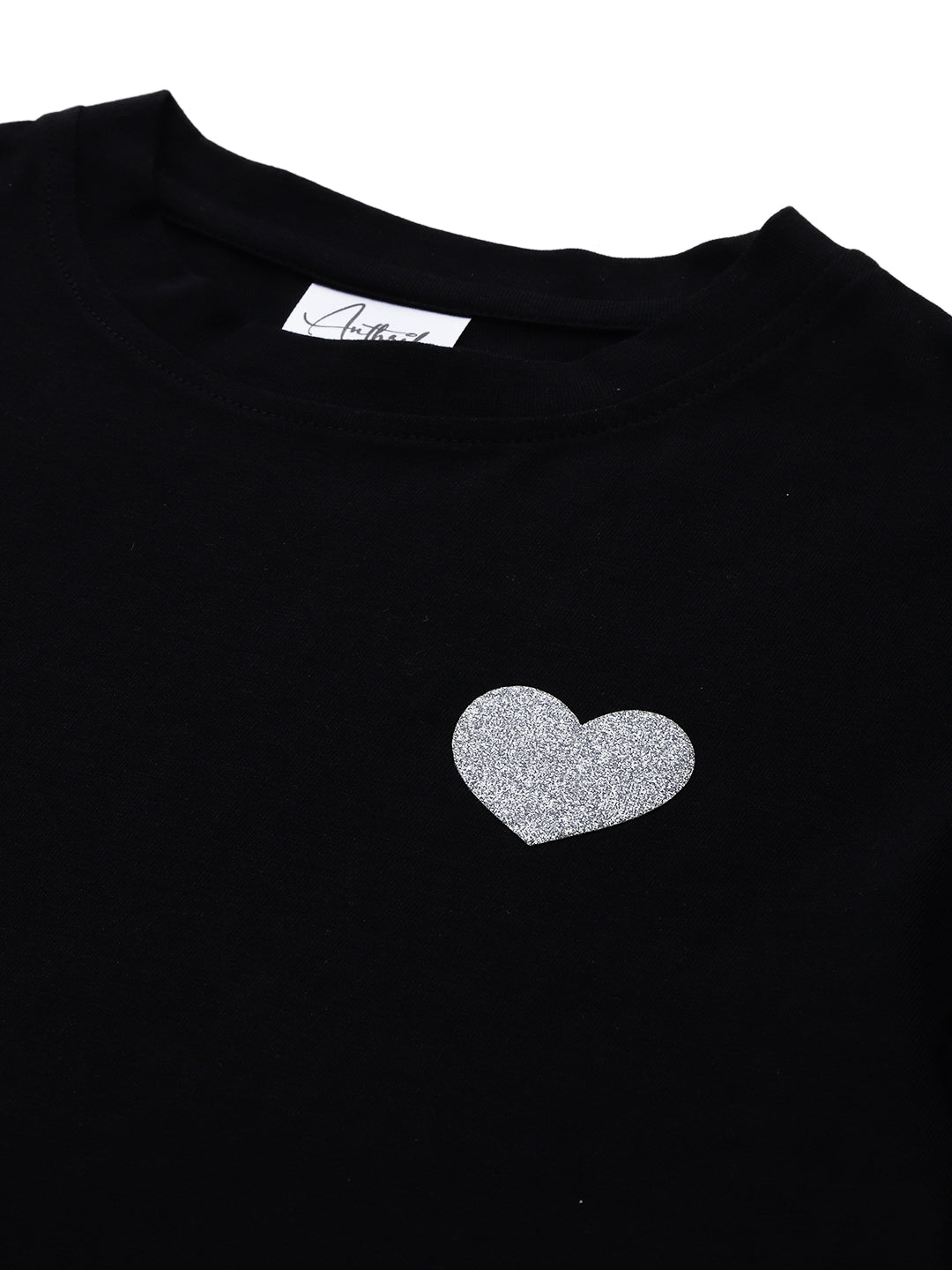 SILVER HEART BLACK SUMMER GIRLS T-SHIRT-BLACK