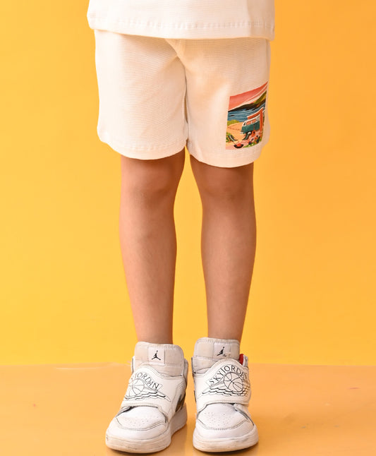 SURFBOARD WHITE TEXTURE SHORTS - WHITE