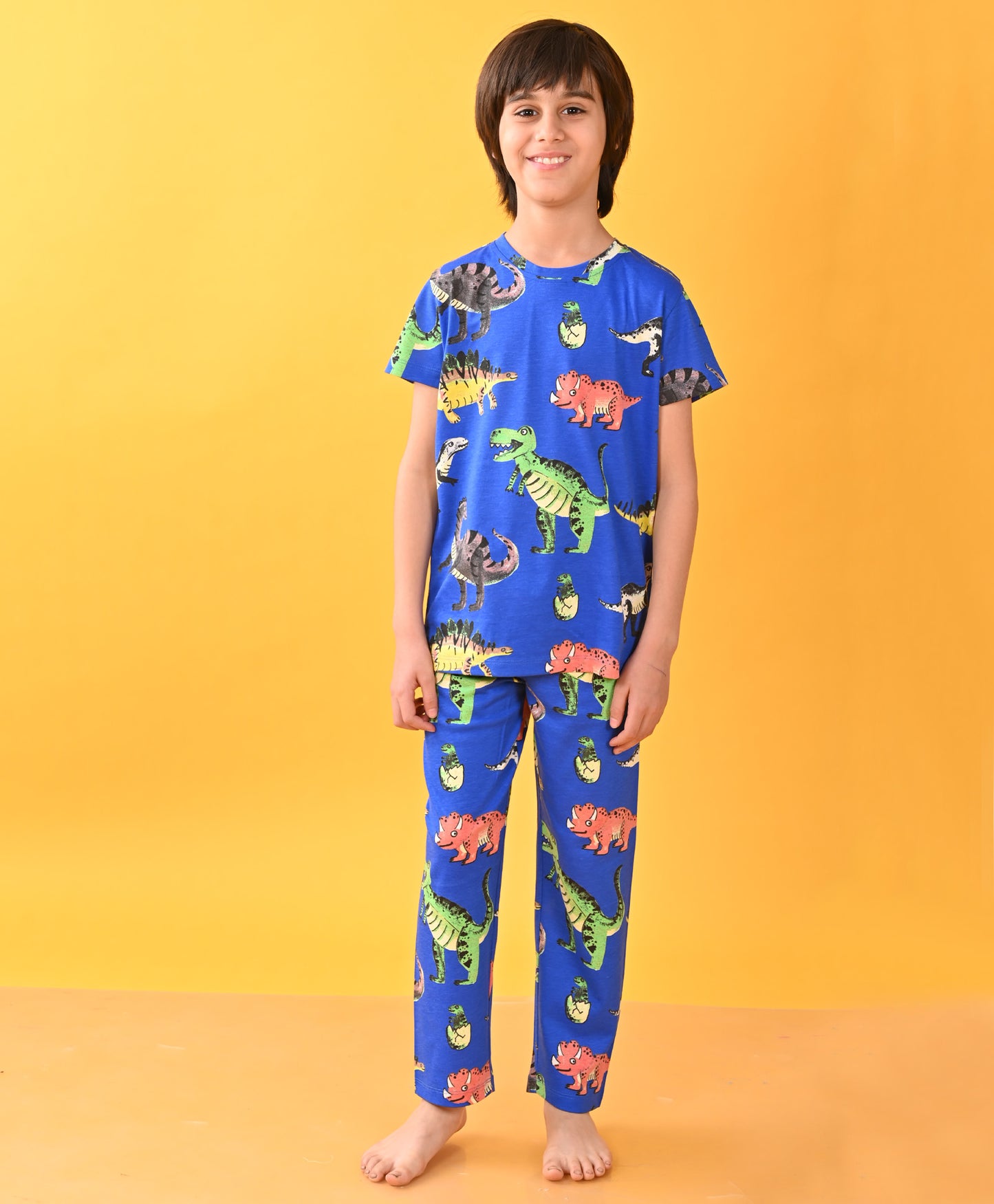 DINOSAUR BLUE SHORT SLEEVE PYJAMA SET D - BLUE