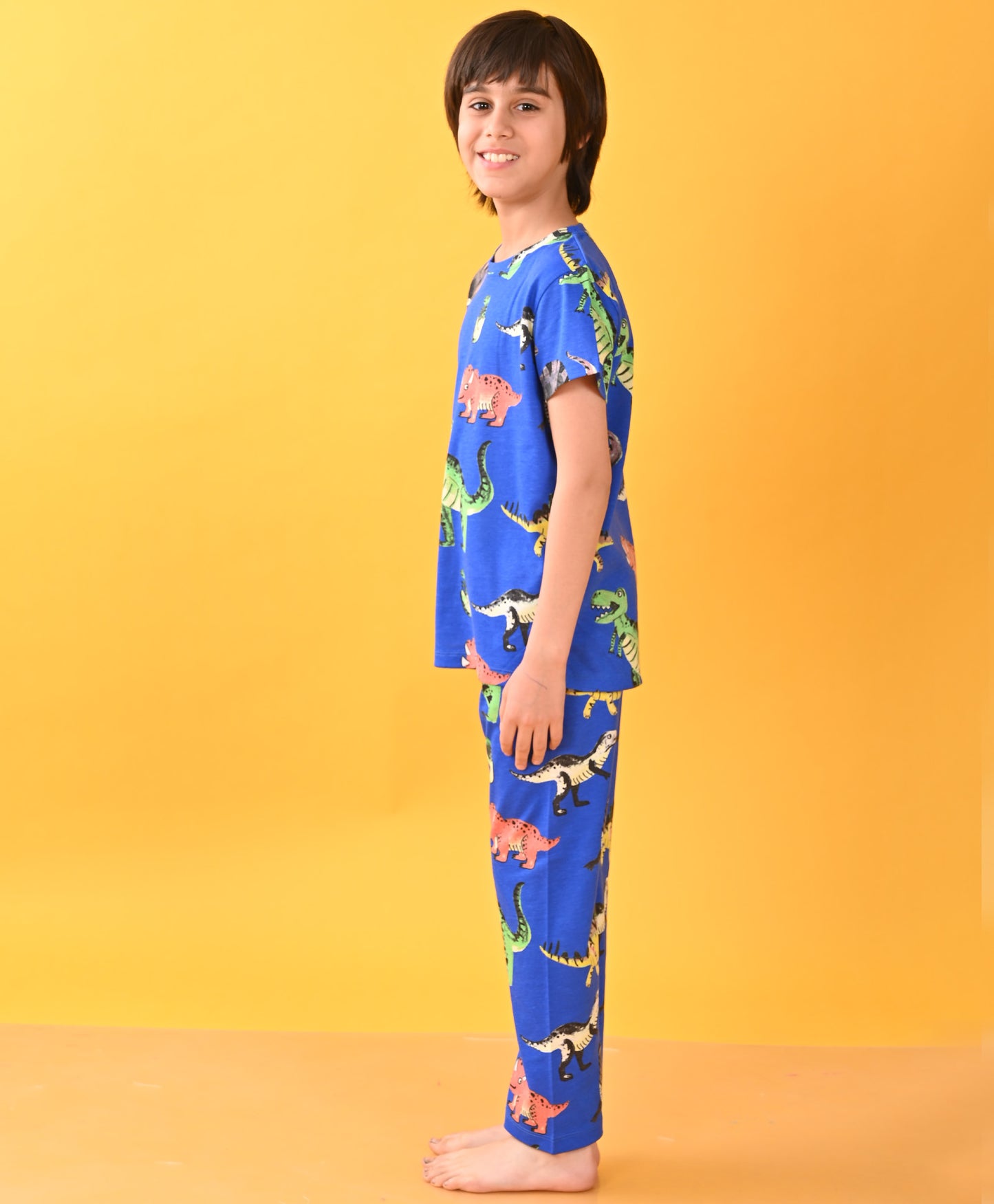 DINOSAUR BLUE SHORT SLEEVE PYJAMA SET D - BLUE