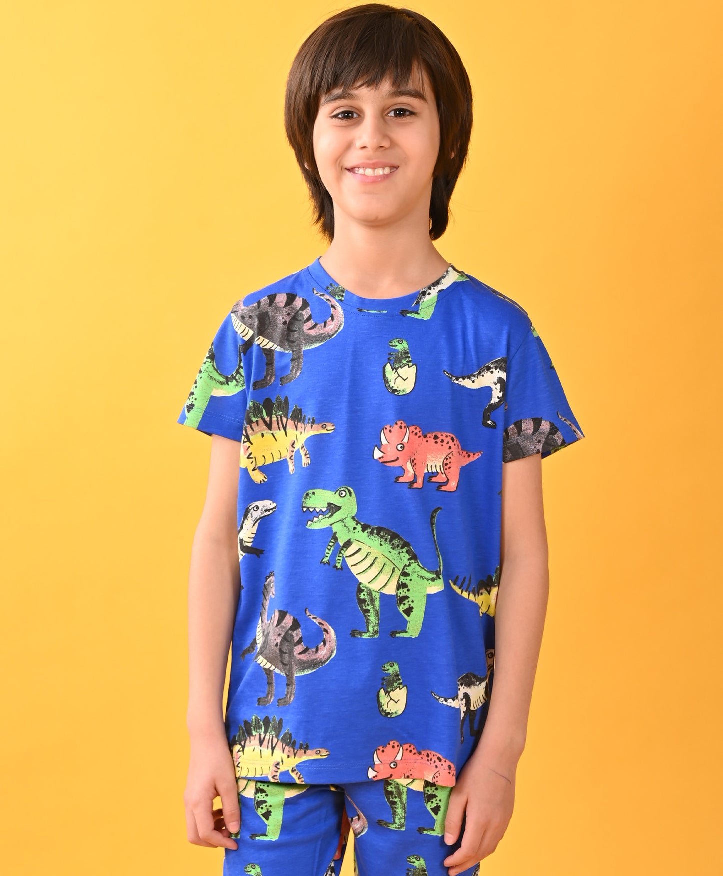 DINOSAUR BLUE SHORT SLEEVE PYJAMA SET D - BLUE