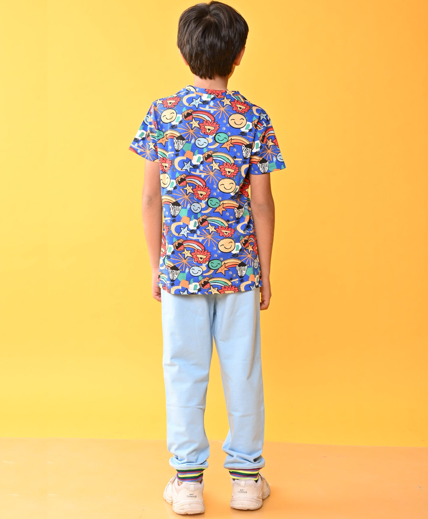 ANIMAL SKY RIBBED SUMMER BOYS JOGGER SET - BLUE