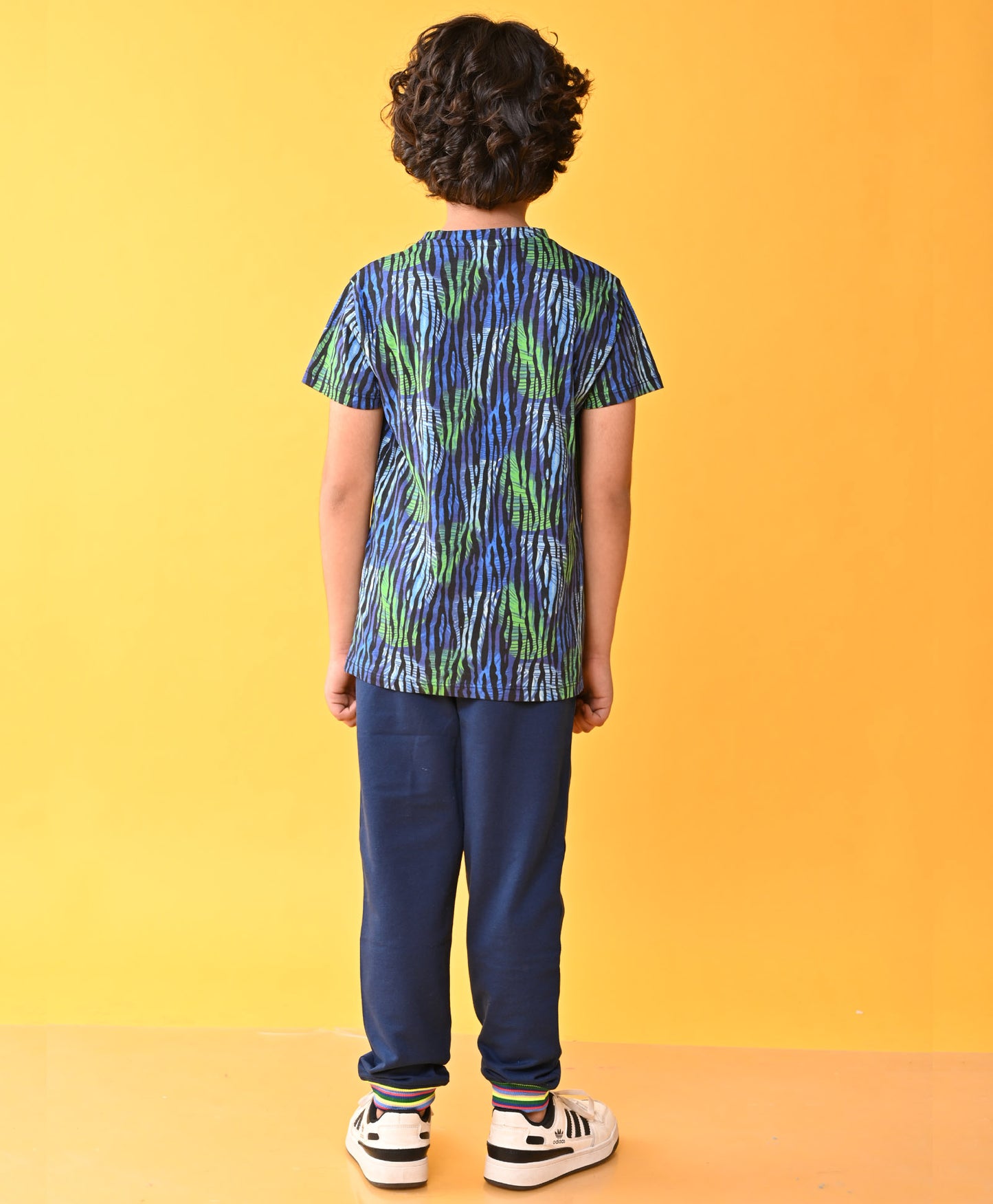 TROPICAL STRIES NAVY RIBBED SUMMER BOYS JOGGER SET - BLUE