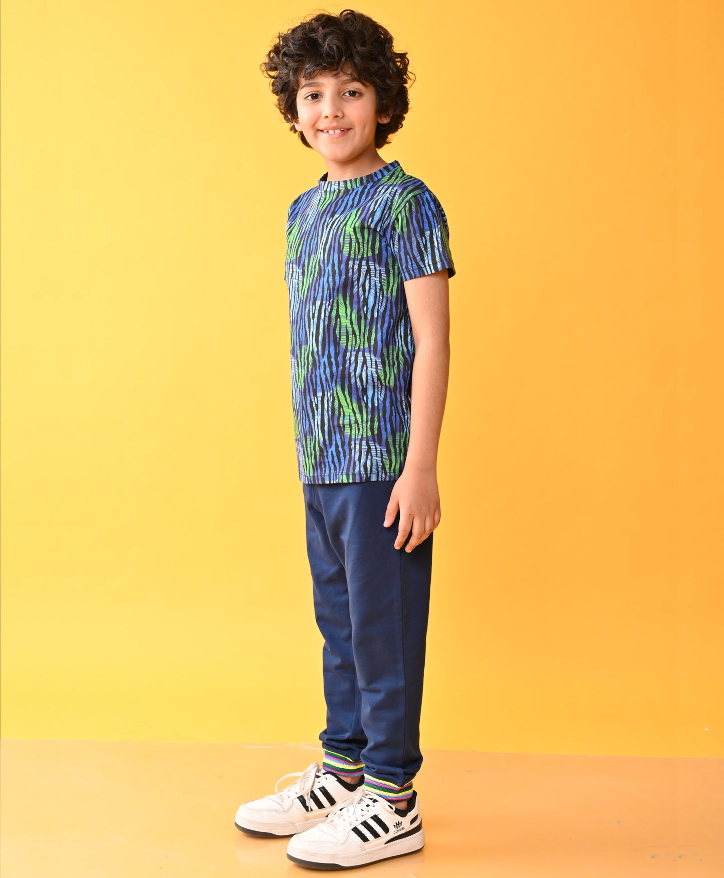 TROPICAL STRIES NAVY RIBBED SUMMER BOYS JOGGER SET - BLUE