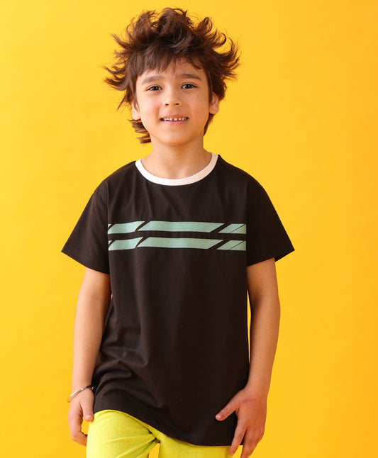 BLACK ENGLAND STRIPE SHORT SLEEVE T-SHIRT - BLACK