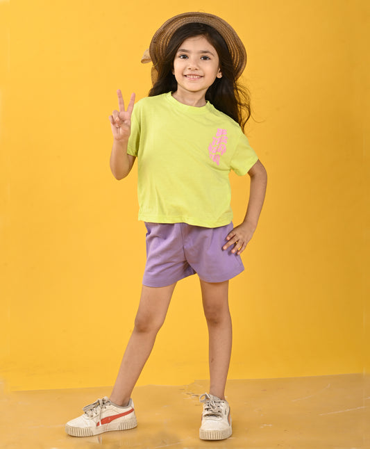 BE THE BEST PURPLE GIRLS SHORTS SET - LIME/PURPLE