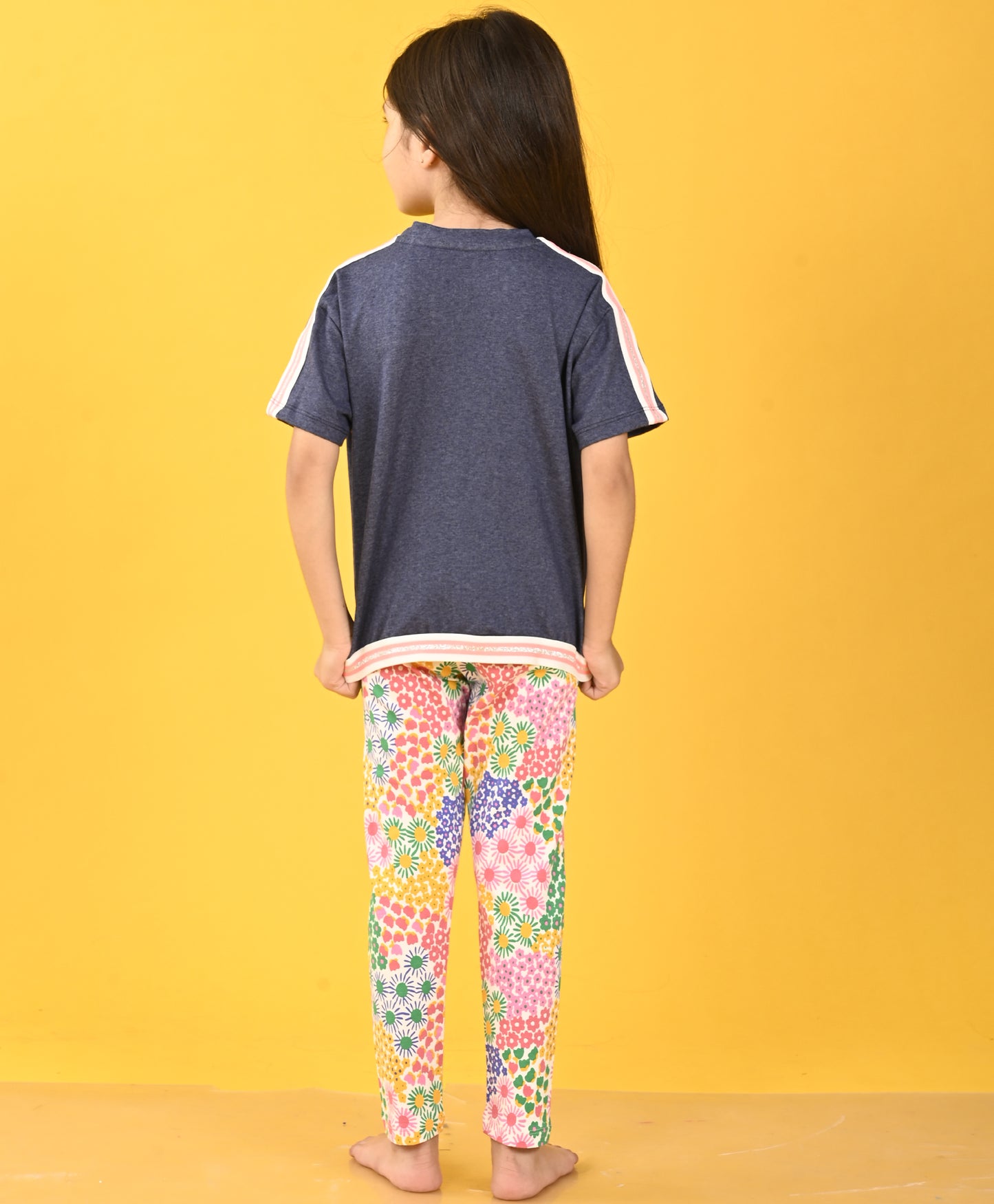 BLUE MELANGE FLORAL LEGGING SET - BLUE/PINK