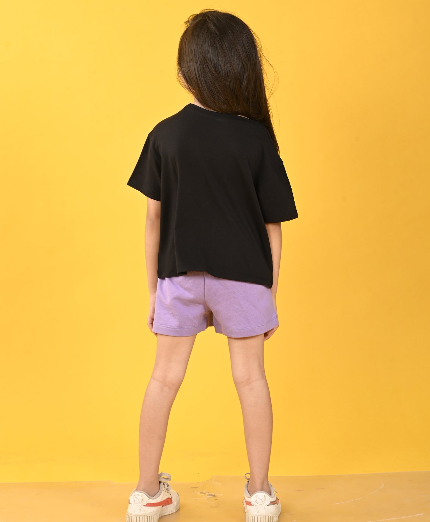 PLANET BLACK PURPLE GIRLS SHORTS SET - BLACK/PURPLE