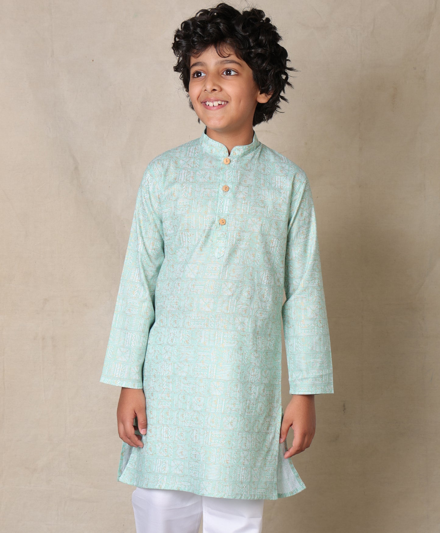 AQUA FESTIVE PRINTED PURE COTTON KURTA - AQUA