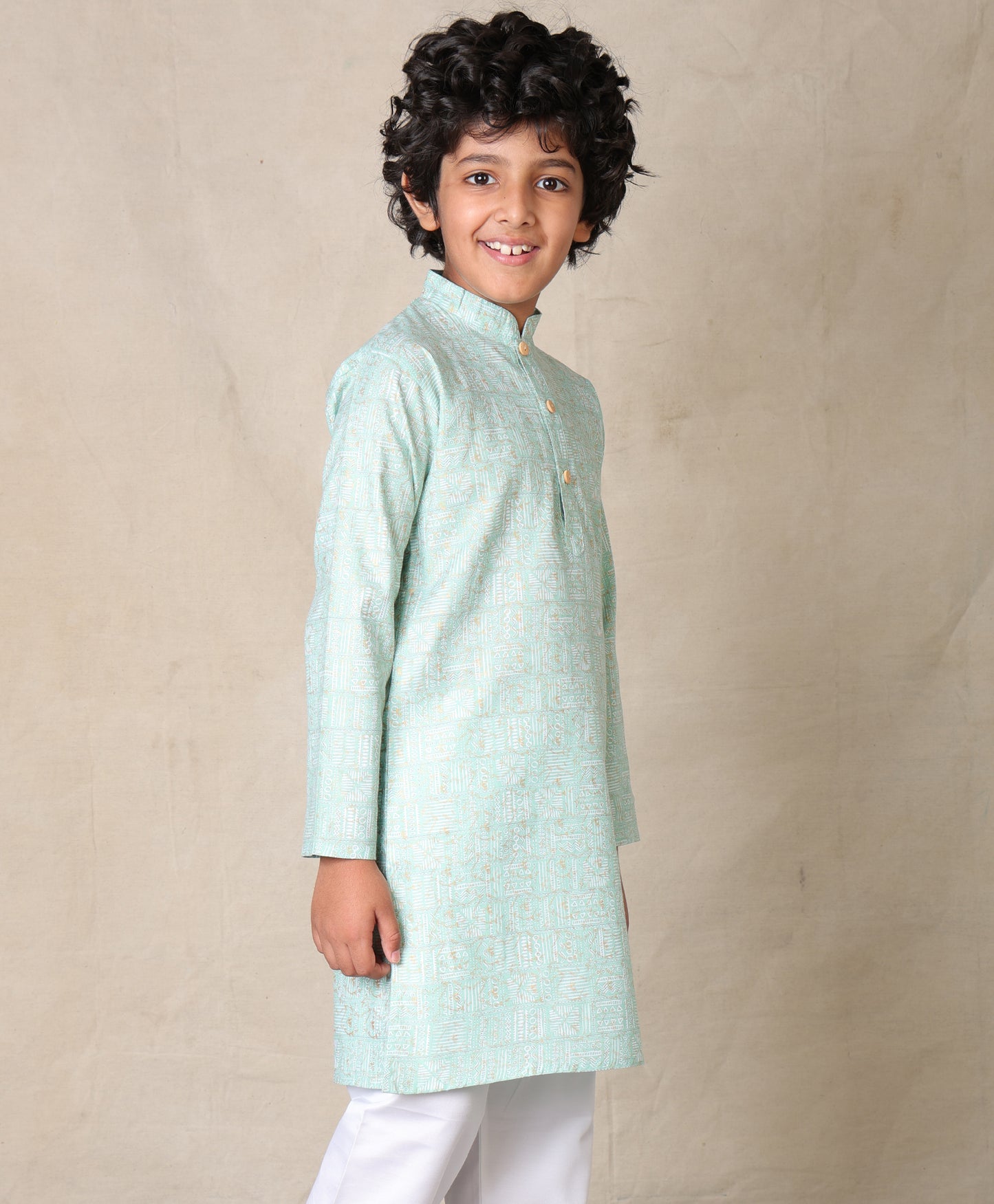 AQUA FESTIVE PRINTED PURE COTTON KURTA - AQUA