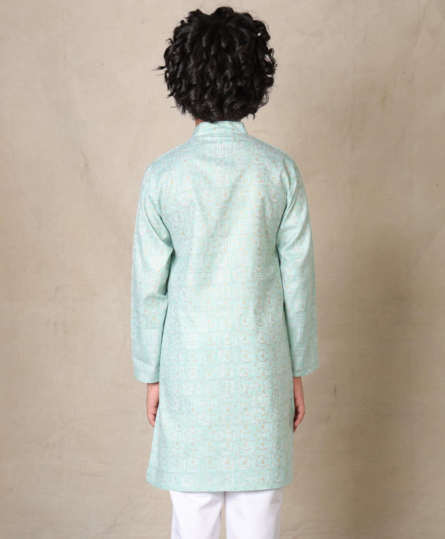 AQUA FESTIVE PRINTED PURE COTTON KURTA - AQUA