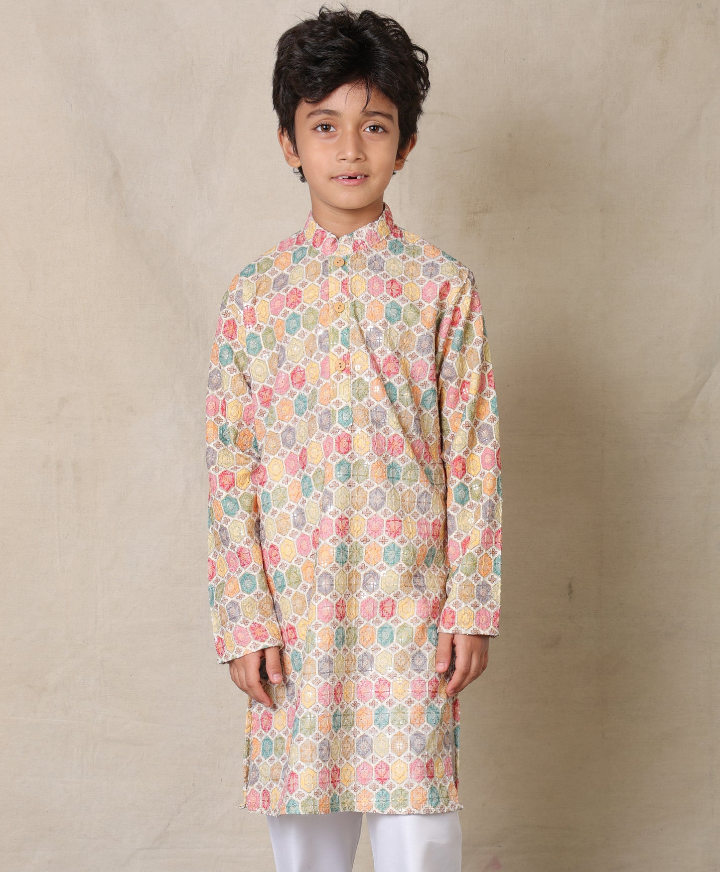 MULTICOLOR FESTIVE EMBROIDERED COTTON KURTA - MULTI