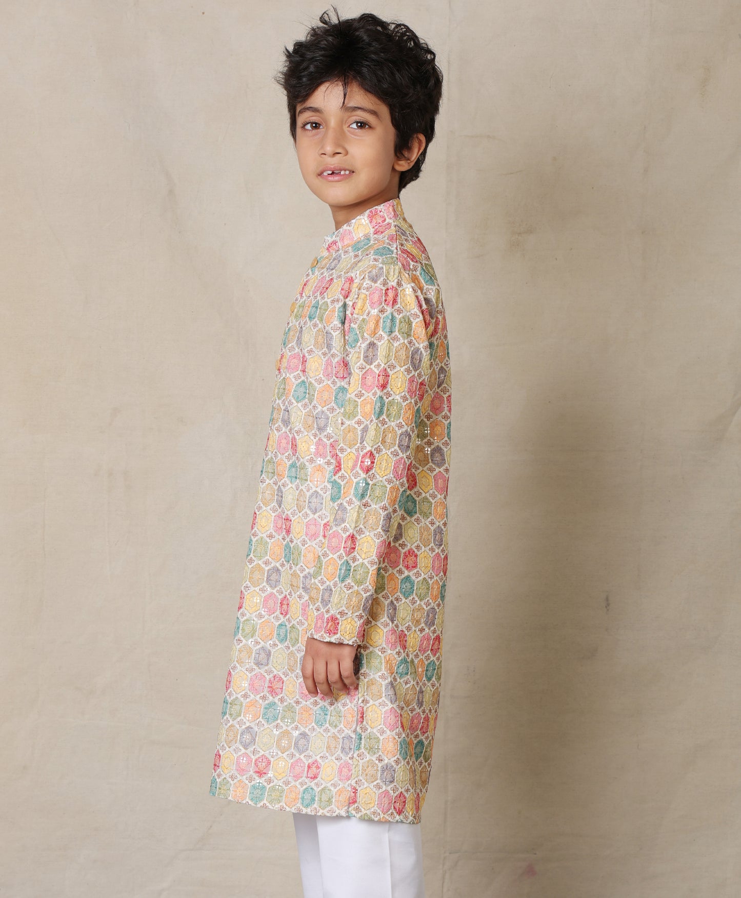 MULTICOLOR FESTIVE EMBROIDERED COTTON KURTA - MULTI