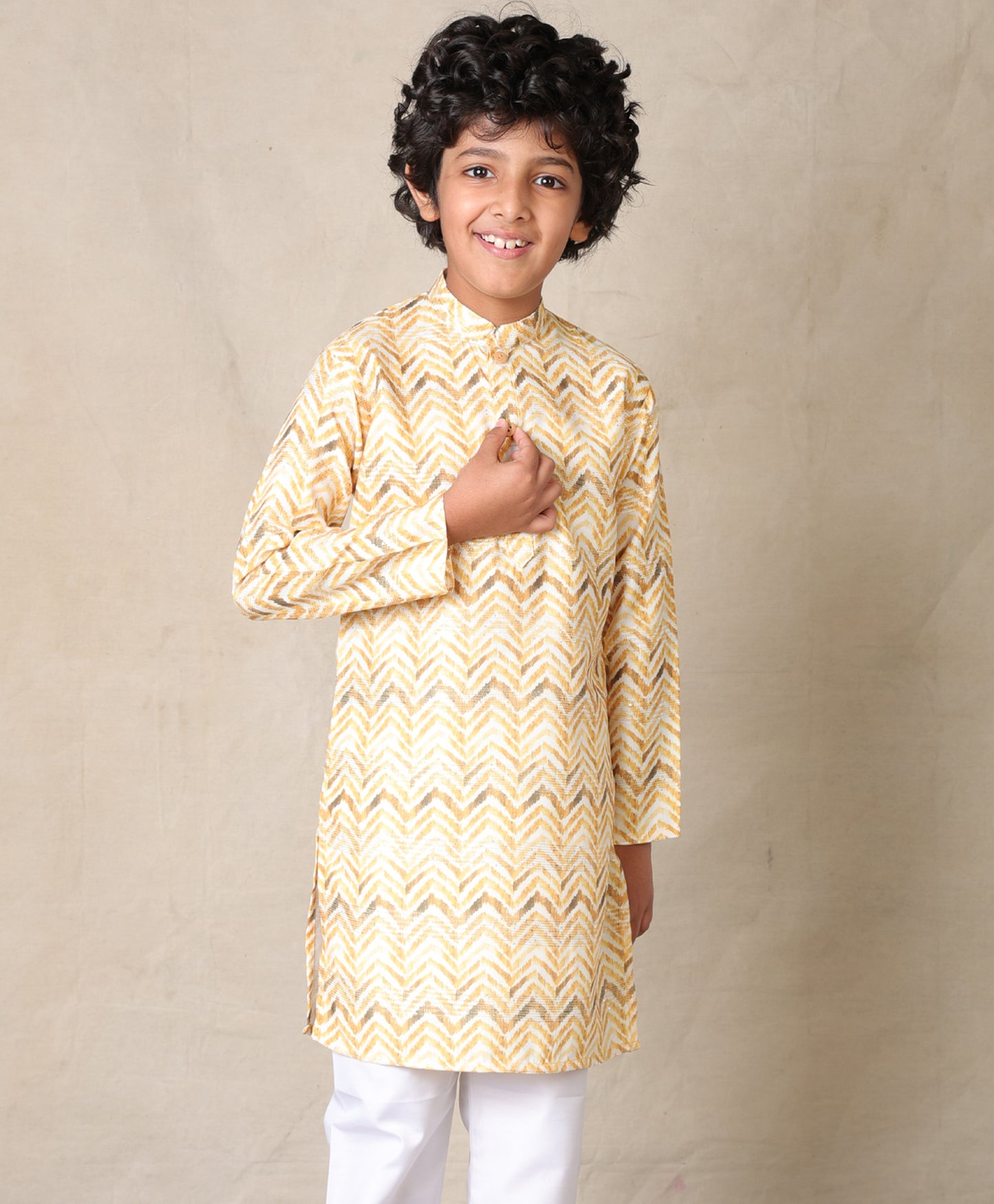 YELLOW PRINTED THREAD EMBROIDERED PURE COTTON KURTA - YELLOW