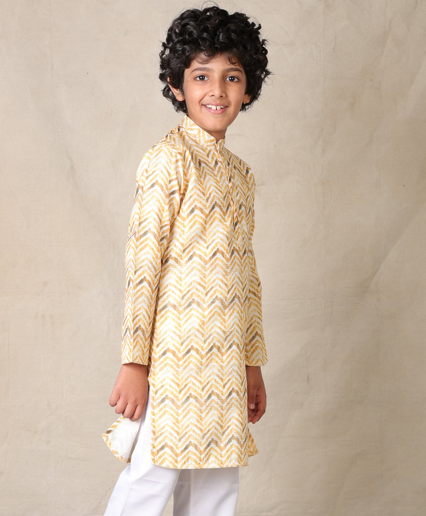 YELLOW PRINTED THREAD EMBROIDERED PURE COTTON KURTA - YELLOW