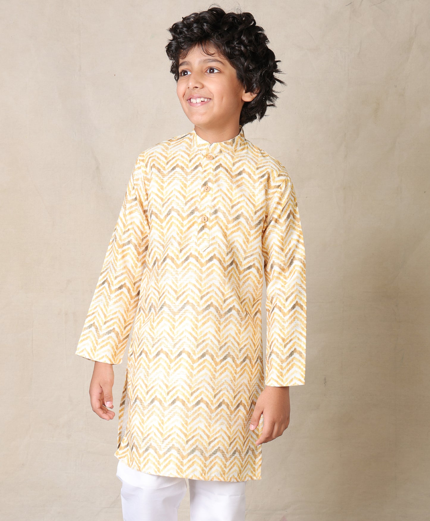 YELLOW PRINTED THREAD EMBROIDERED PURE COTTON KURTA - YELLOW