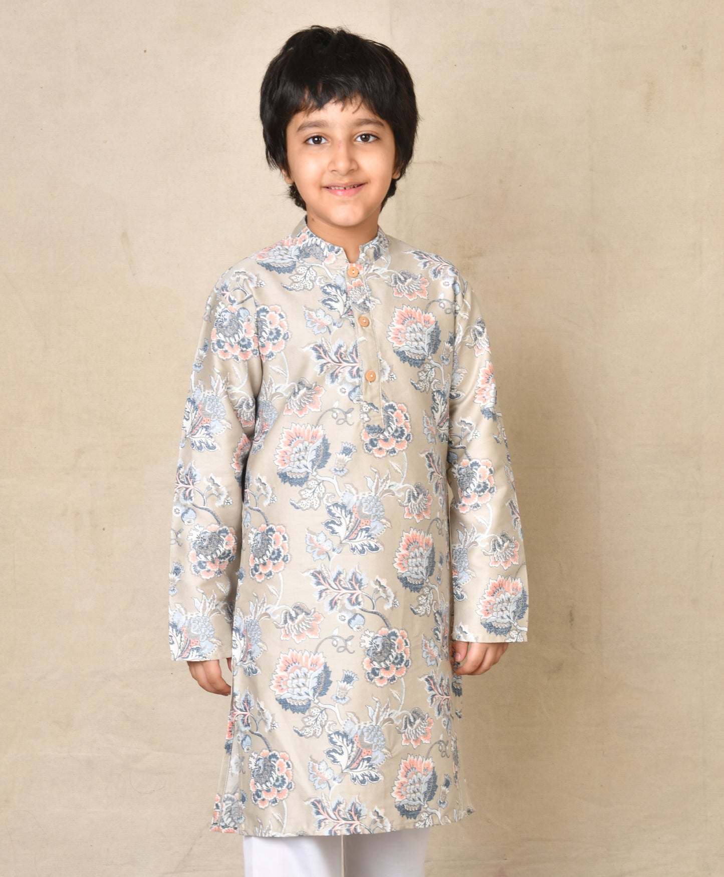 GREY FESTIVE PRINTED COTTON KURTA - GREY