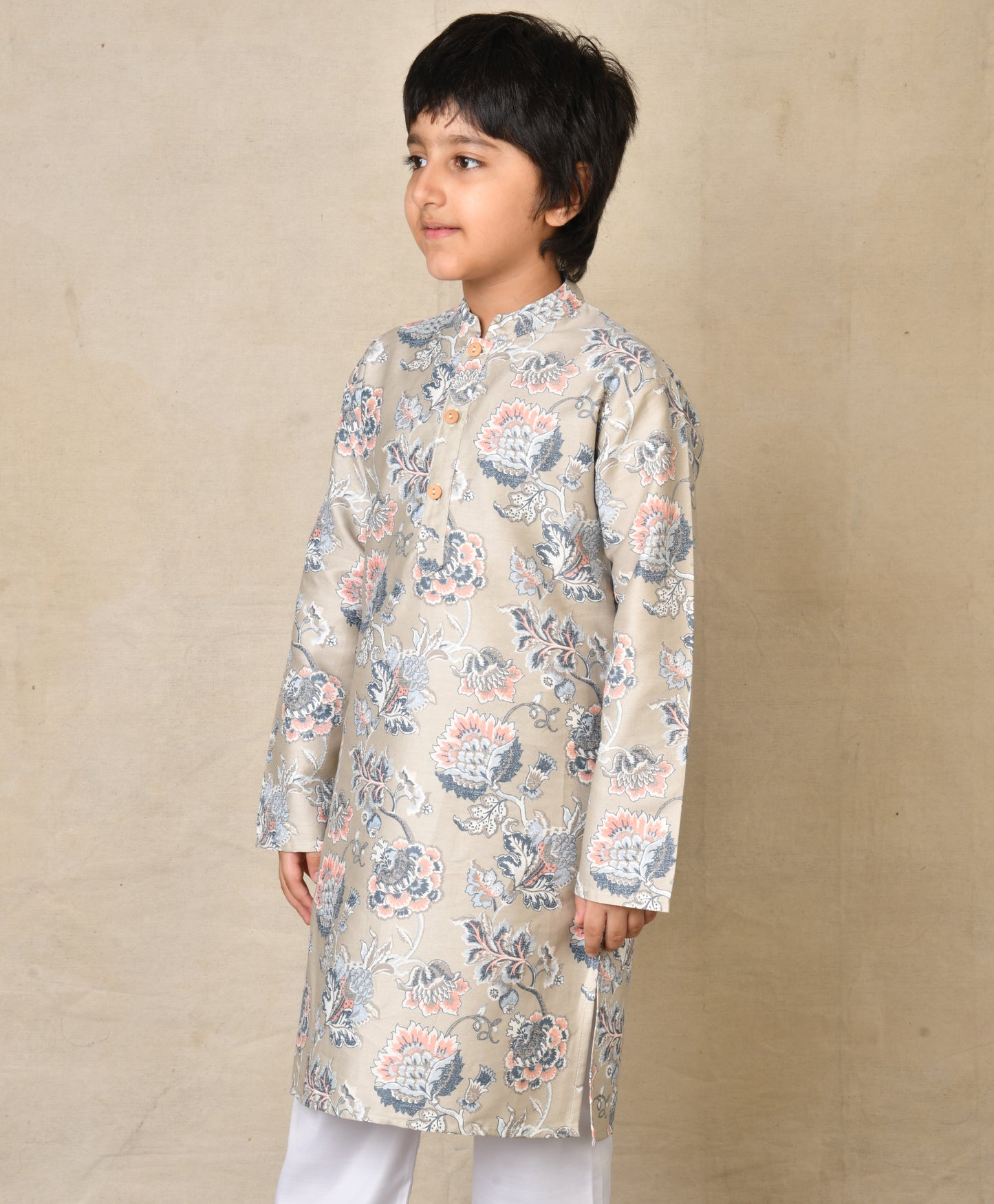 GREY FESTIVE PRINTED COTTON KURTA - GREY