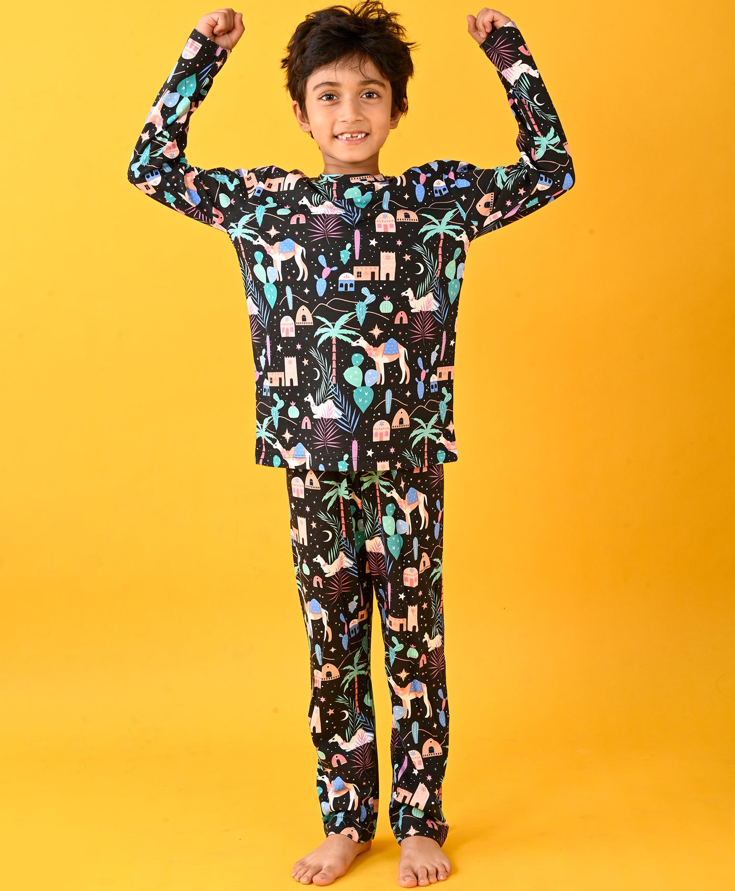 CAMEL BLACK BOYS LONG SLEEVE PYJAMA SET - BLACK