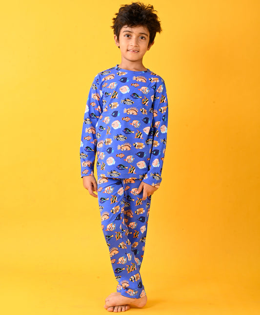 FISH BLUE BOYS LONG SLEEVE PYJAMA SET - BLUE