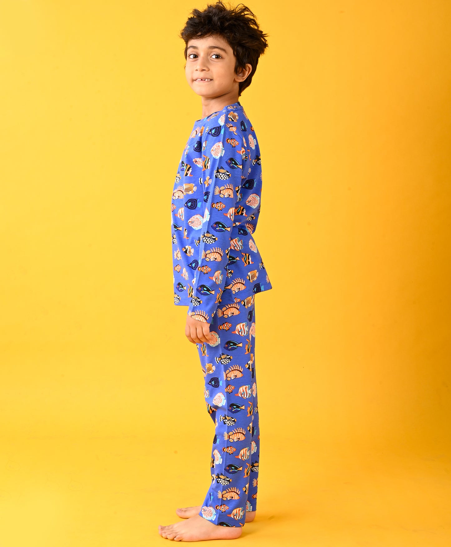 FISH BLUE BOYS LONG SLEEVE PYJAMA SET - BLUE