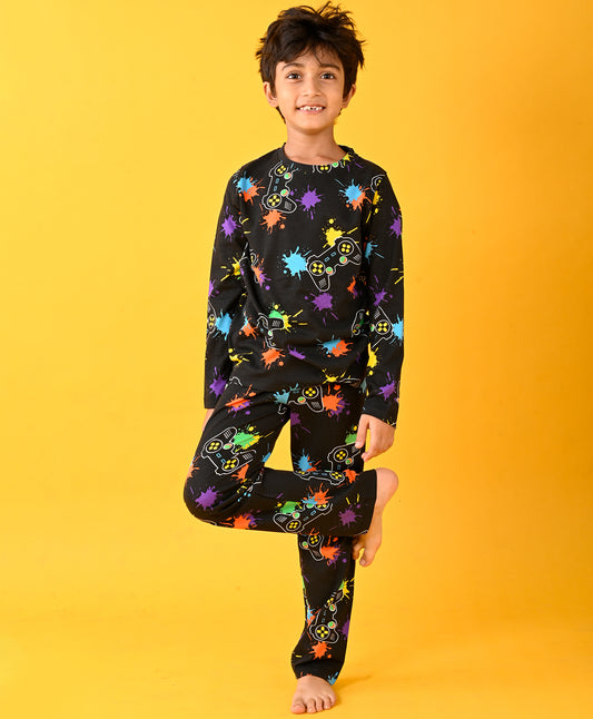 GAMING BLACK BOYS LONG SLEEVE PYJAMA SET - BLACK