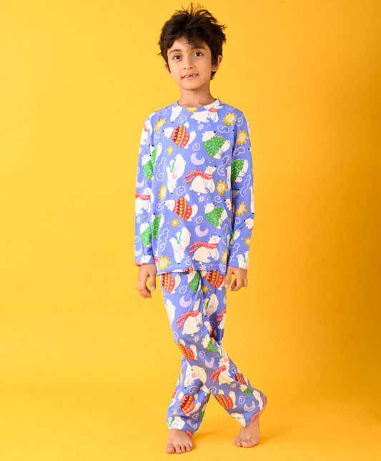 POLAR BEAR BOYS LONG SLEEVE PYJAMA SET - BLUE