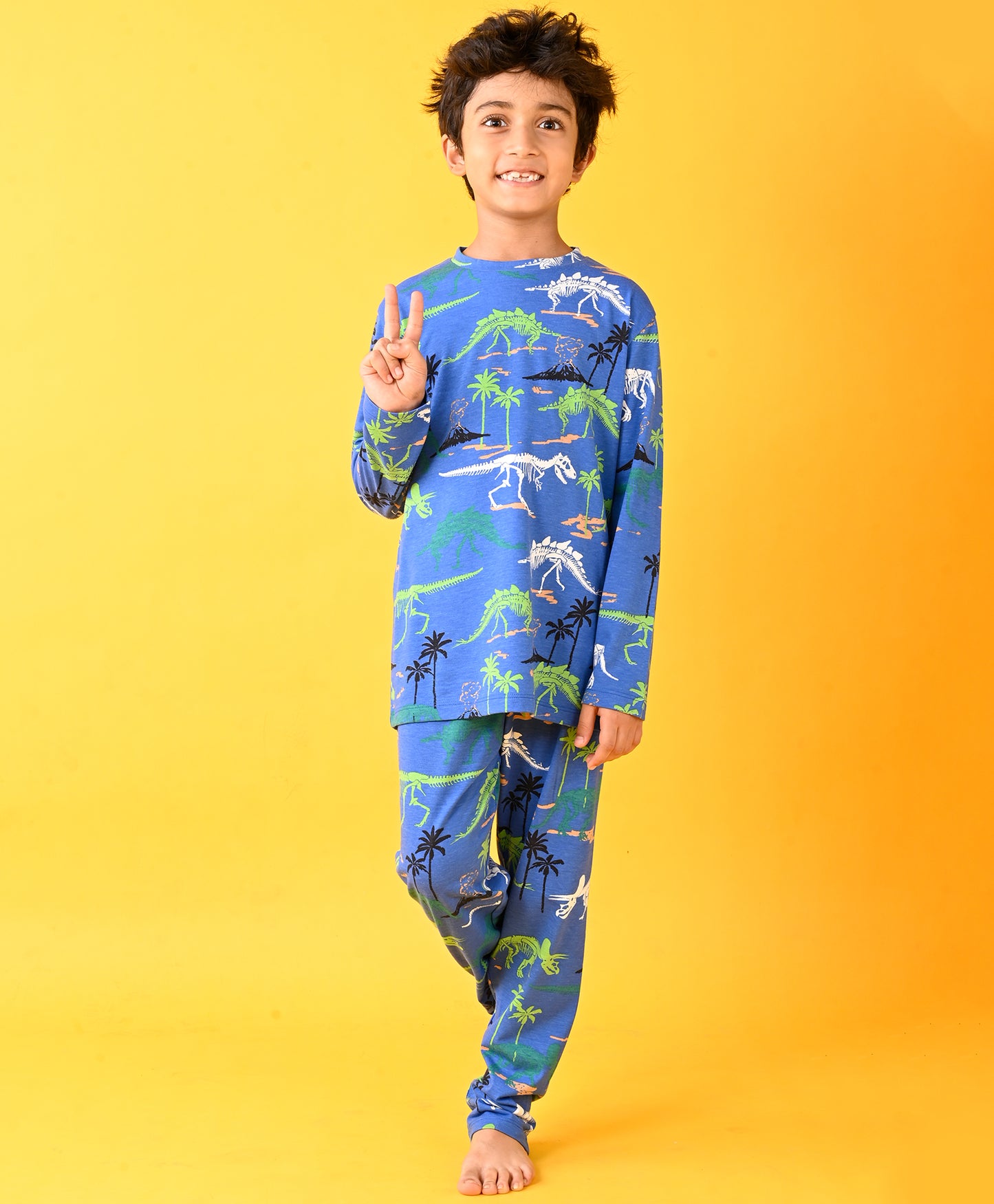 ROYAL DINOSAUR LONG SLEEVE PYJAMA SET - ROYAL