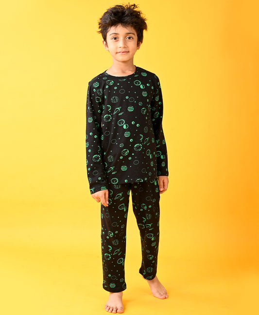 SOLAR SYSTEM BLACK LONG SLEEVE PYJAMA SET - BLACK