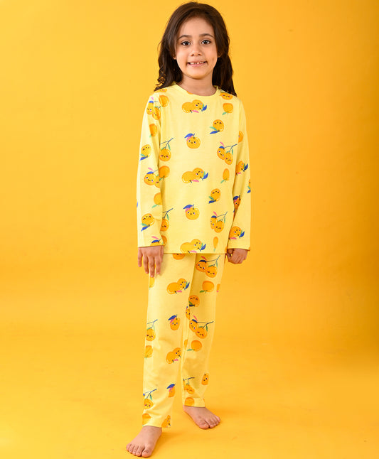 CHERRY YELLOW LONG SLEEVE PYJAMA SET - YELLOW