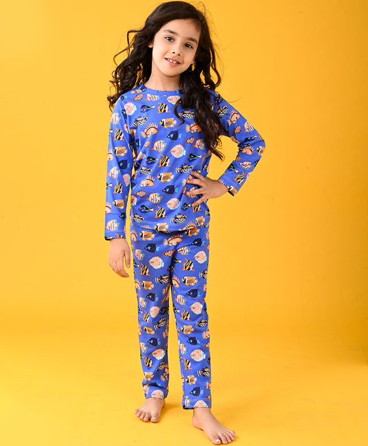 FISH BLUE GIRLS LONG SLEEVE PYJAMA SET - BLUE