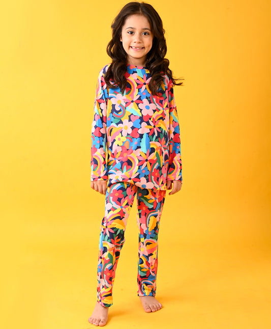 FUN FLORAL LONG SLEEVE PYJAMA SET - PINK