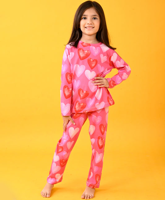 PINK HEART LONG SLEEVES PYJAMA SET - PINK