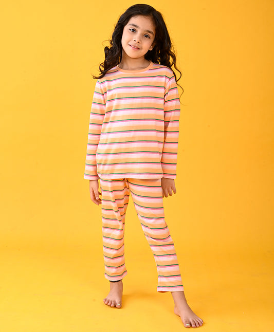 PINK STRIPER LONG SLEEEVES PYJAMA SET - PINK