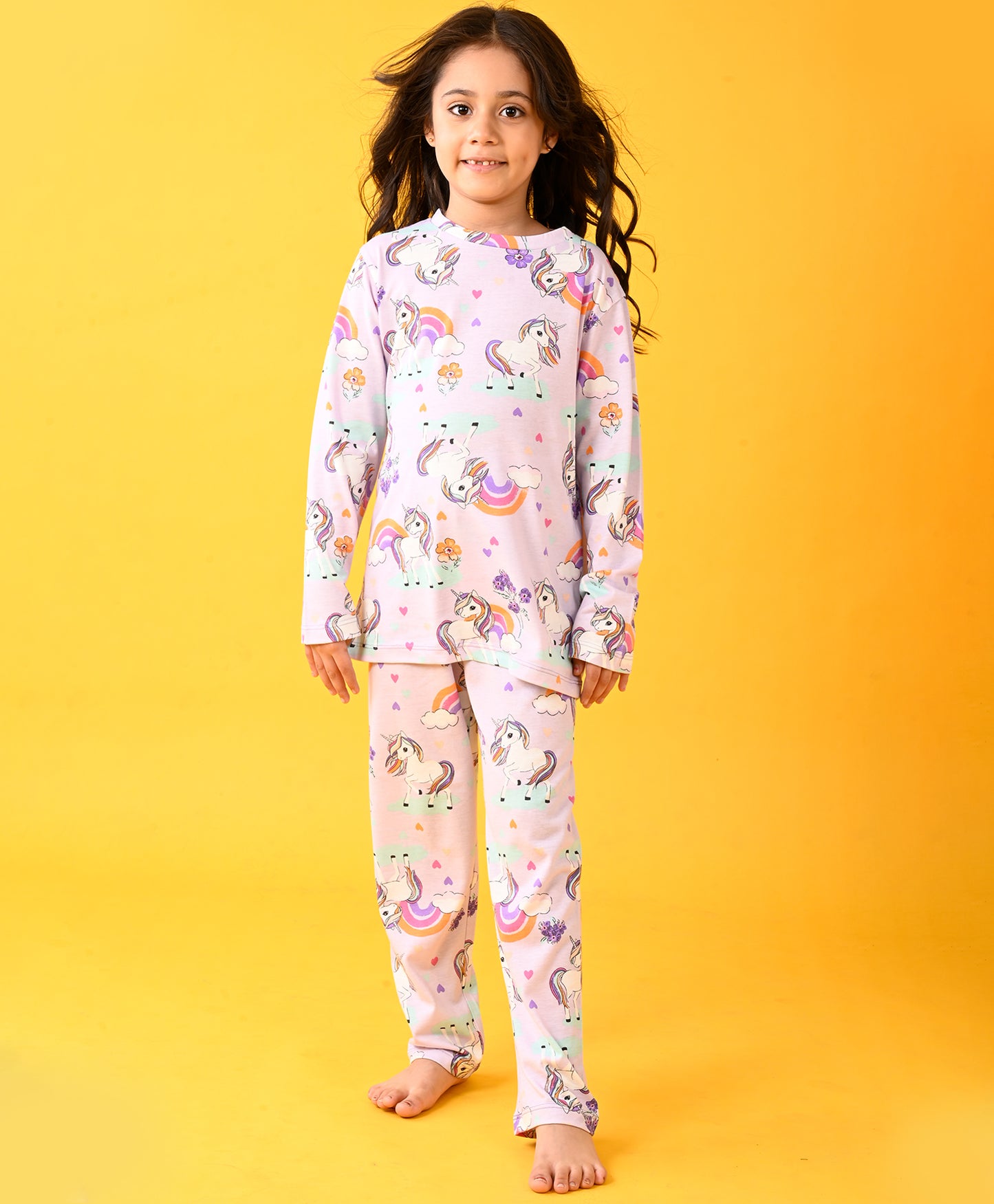 PURPLE UNICORN HEART LONG SLEEVE PYJAMA SET - PURPLE