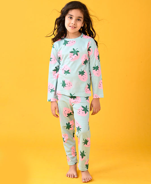 STRAWBERRY LONG SLEEVE PYJAMA SET - AQUA